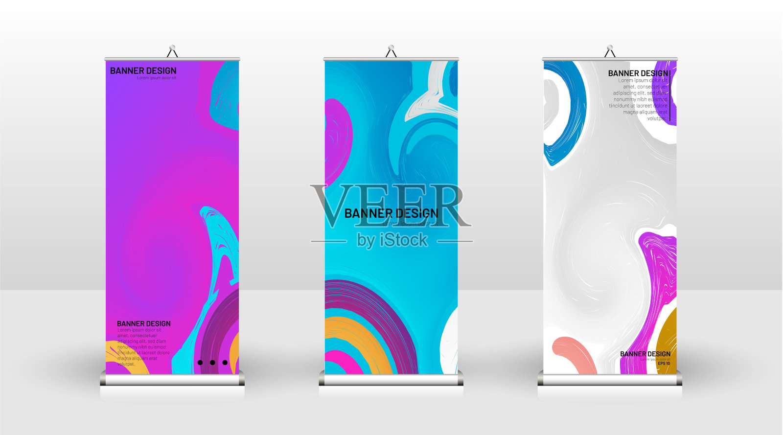 垂直横幅模板设计。可用于宣传册、封面、出版物等。液体波背景图的概念插画图片素材