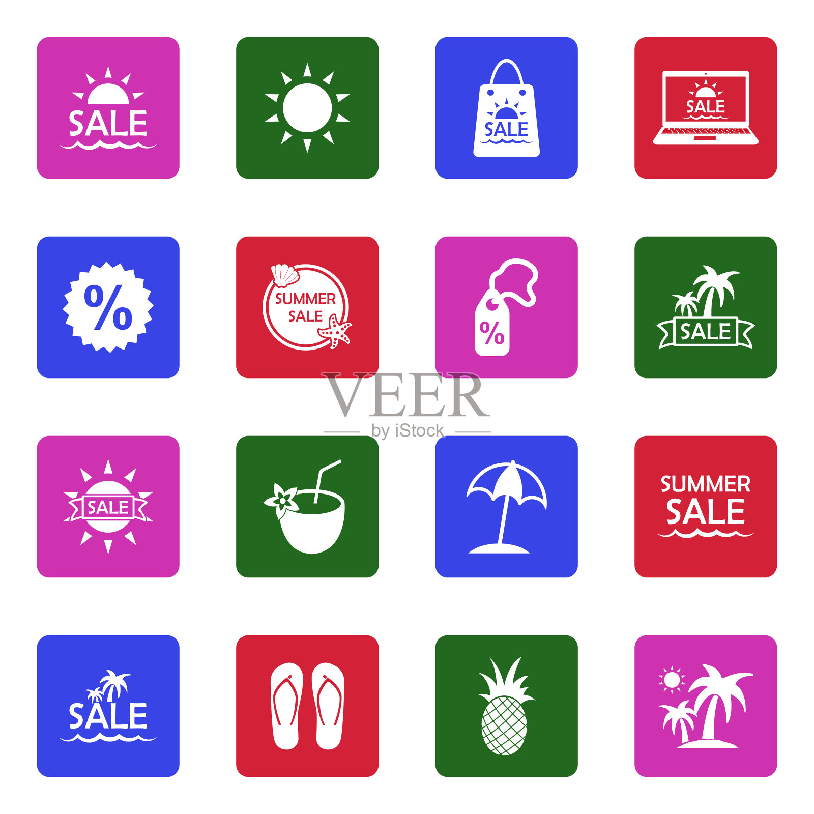 夏天出售图标。广场上的白色平面设计。矢量插图。设计元素图片