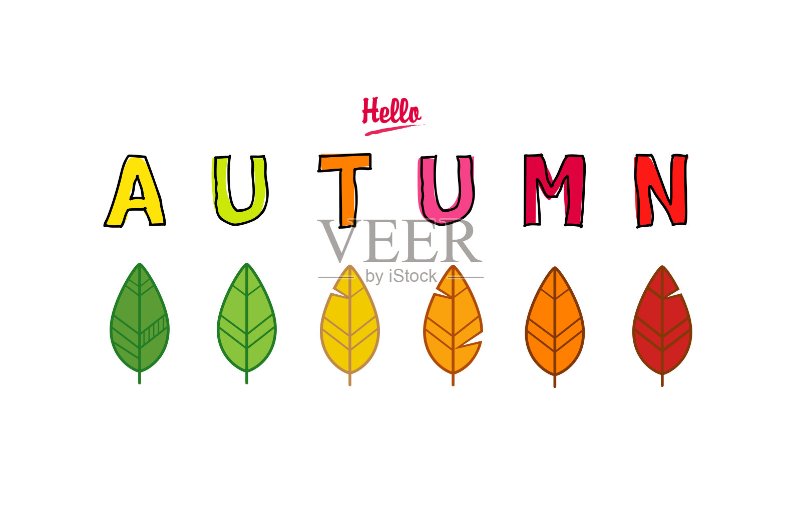 你好，秋天，五彩缤纷的树叶背景。矢量图插画图片素材