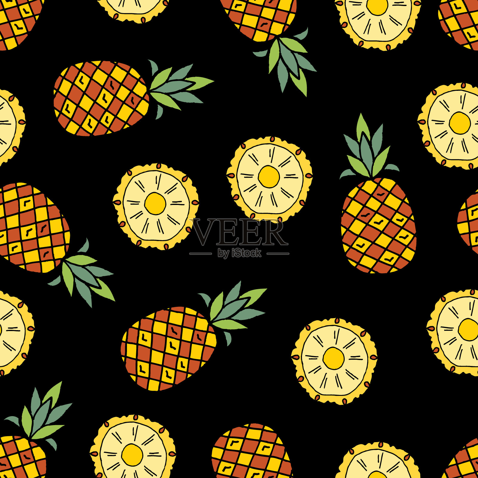 菠萝卡通无缝图案插画图片素材