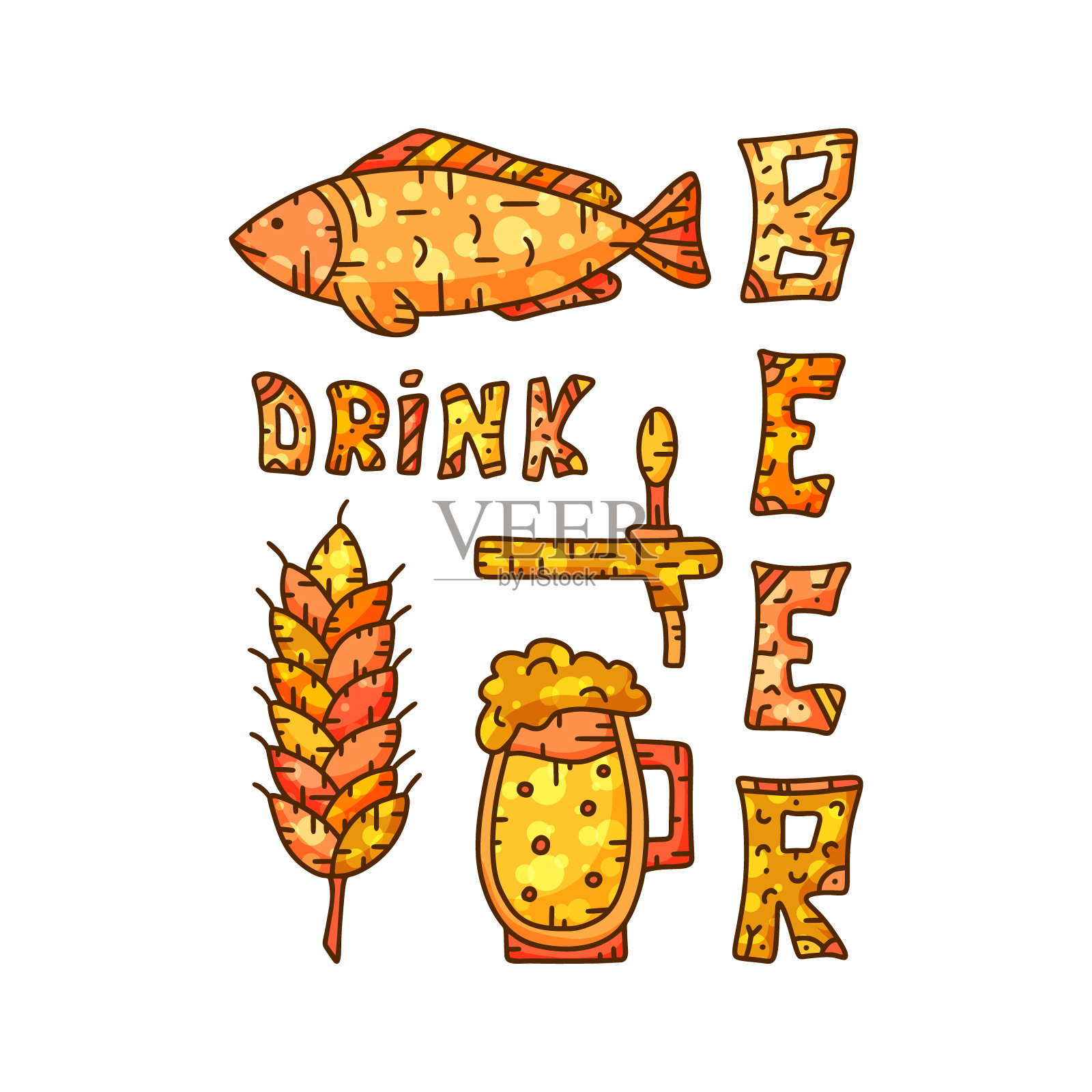 矩形手绘海报与垂直的字母啤酒插画图片素材