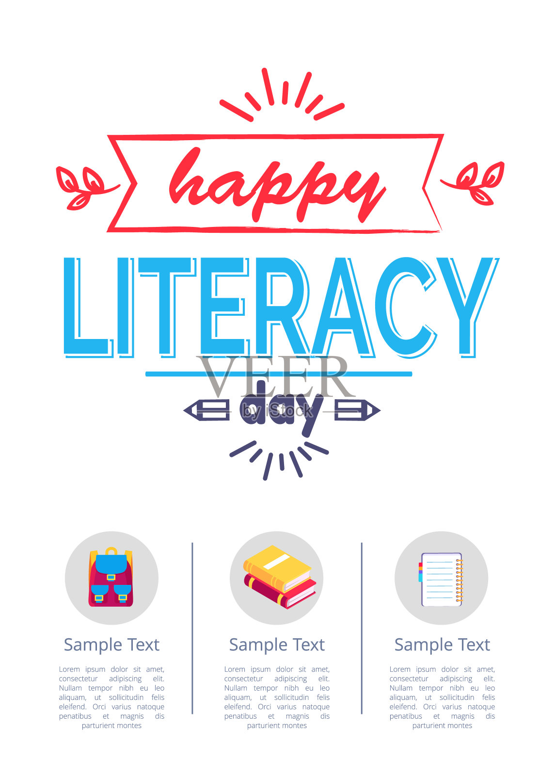 快乐识字日海报与文具图标插画图片素材