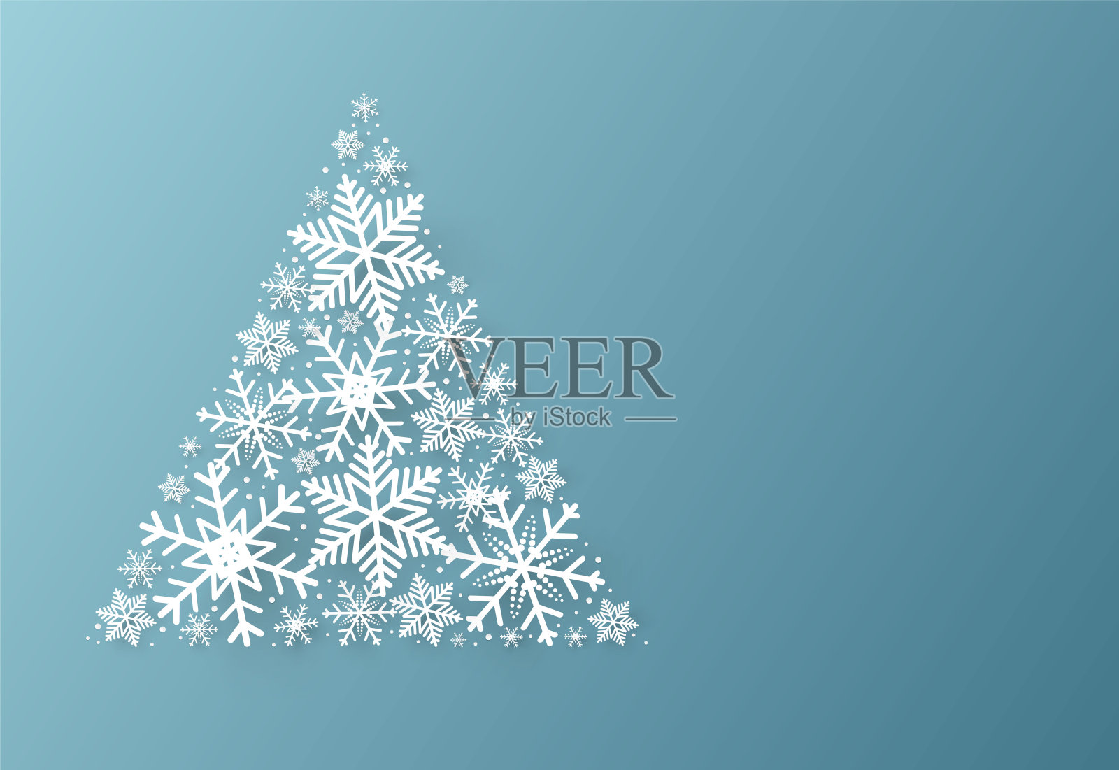 圣诞和新年快乐蓝色矢量背景与雪花树，庆祝概念，纸艺术设计插画图片素材