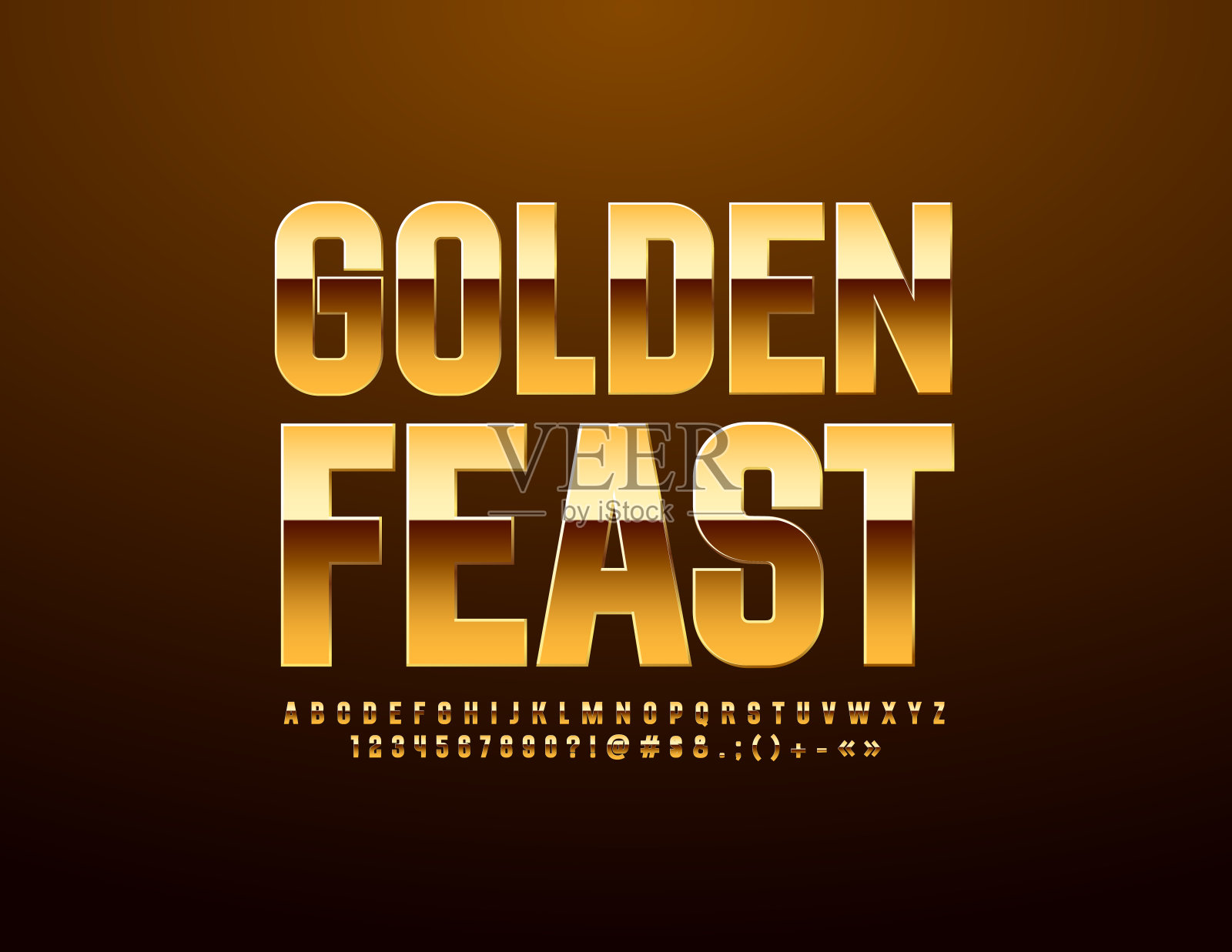 矢量豪华海报黄金盛宴与闪亮的字体。精英字母表套装设计元素图片
