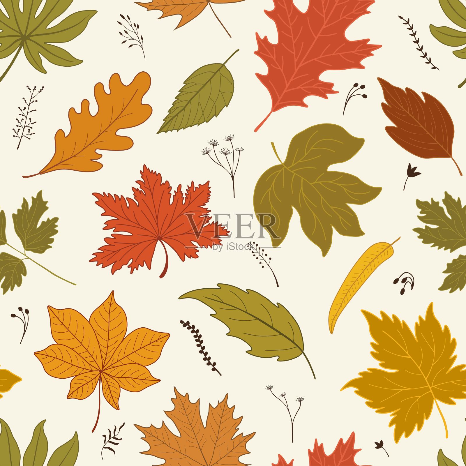 无缝的秋季图案与多彩的树叶插画图片素材