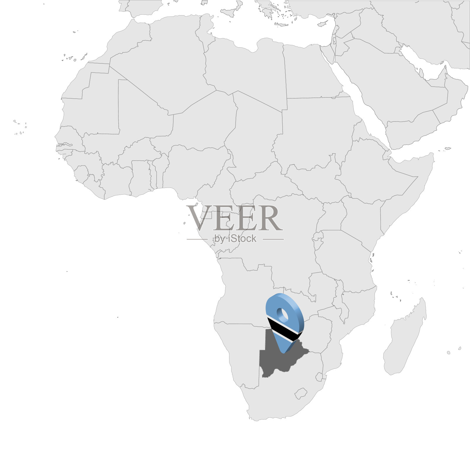非洲地图上的博茨瓦纳位置地图。3d博茨瓦纳共和国国旗地图标记定位针。高质量的博茨瓦纳地图。矢量插图EPS10。插画图片素材