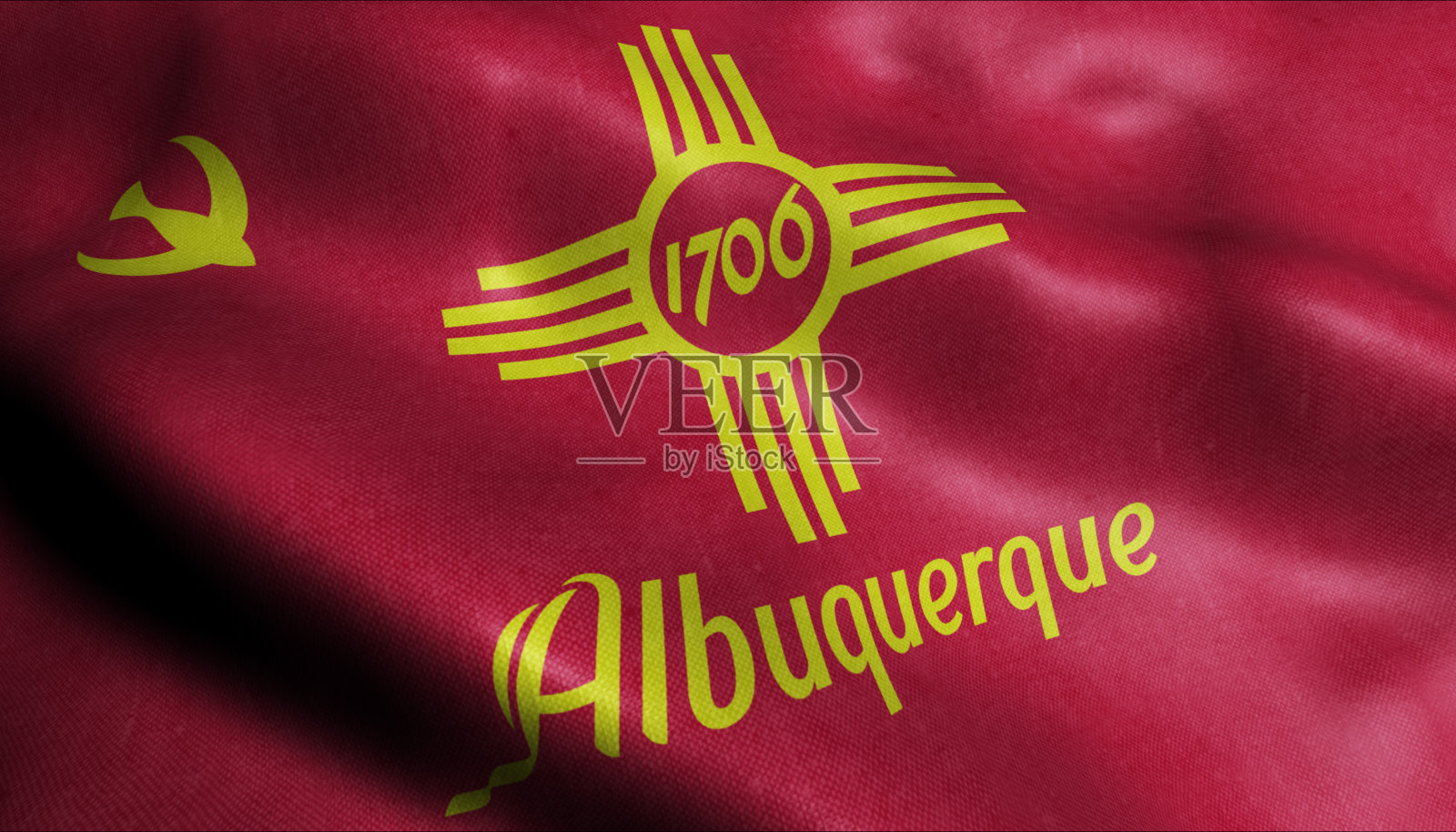 3D飘扬的旗帜阿尔伯克基市特写视图照片摄影图片