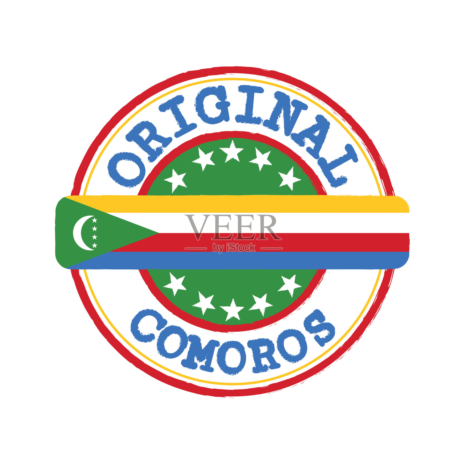 原标志矢量邮票与文字科摩罗和系在中间与国旗。插画图片素材