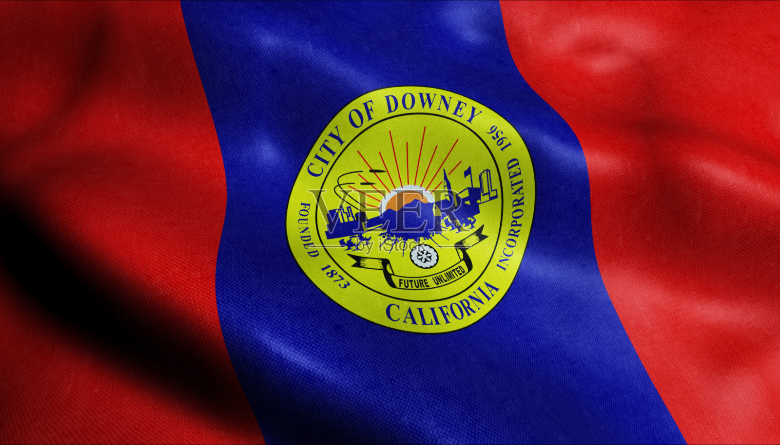 3D挥舞旗帜的唐尼市特写视图照片摄影图片