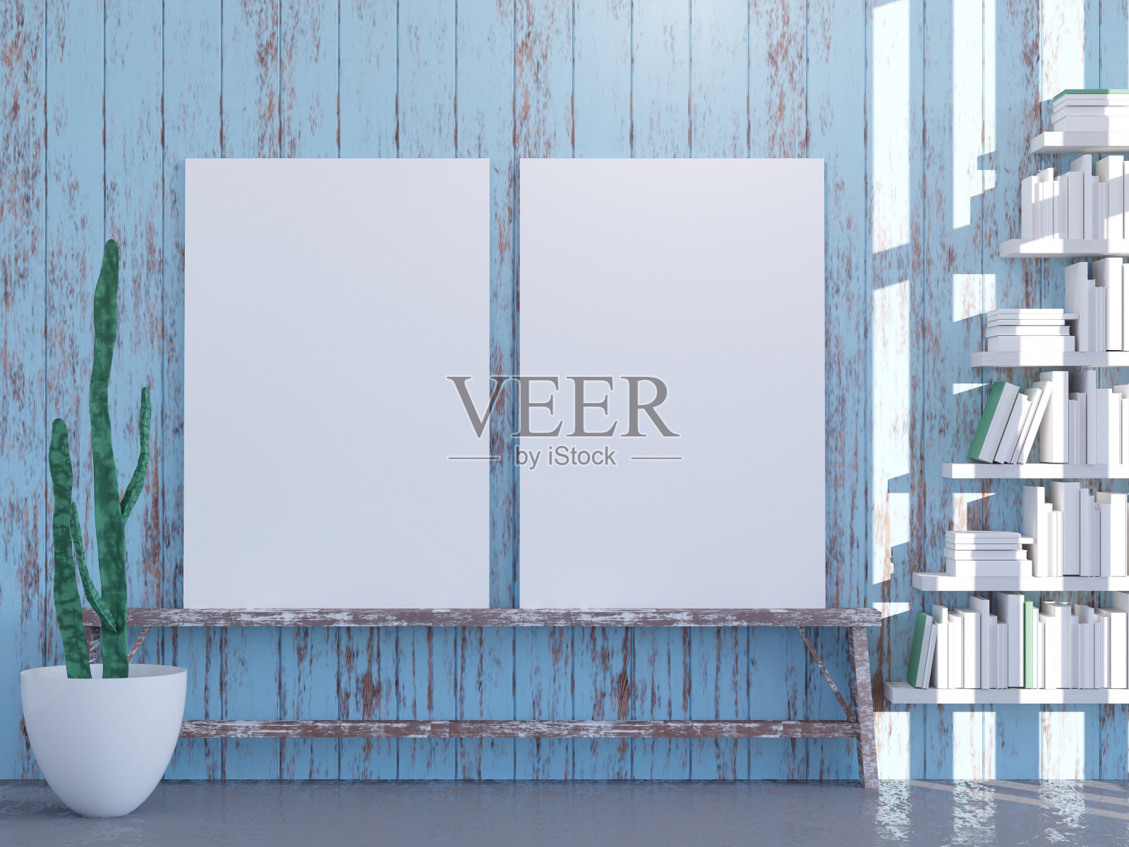 现代明亮的室内与空框架。3D渲染3D插图照片摄影图片