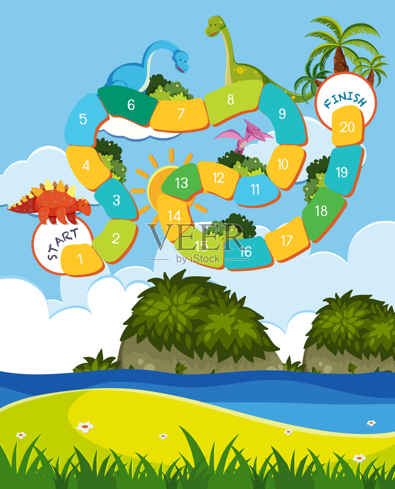 恐龙桌游天空插画图片素材