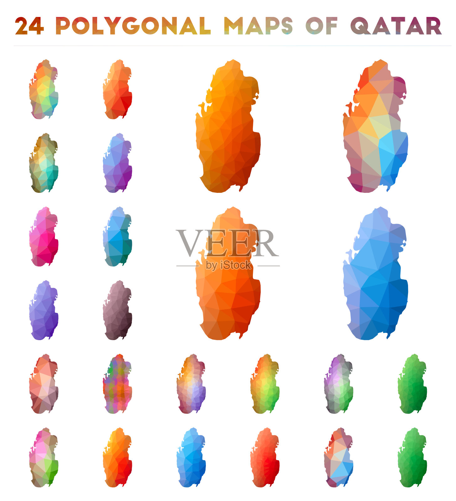 卡塔尔的向量多边形映射集。插画图片素材