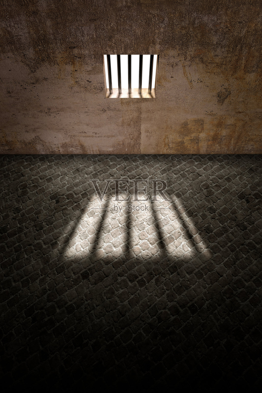 牢房，牢房里的牢房。监狱的窗户。阴影投射在地面上照片摄影图片