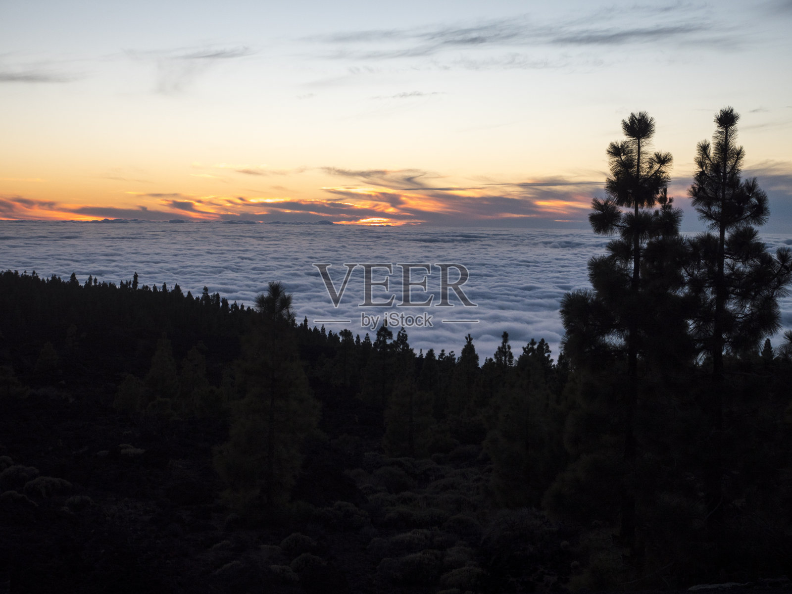 西班牙，加那利群岛，特内里费岛，云层之上的比科德尔泰德火山照片摄影图片