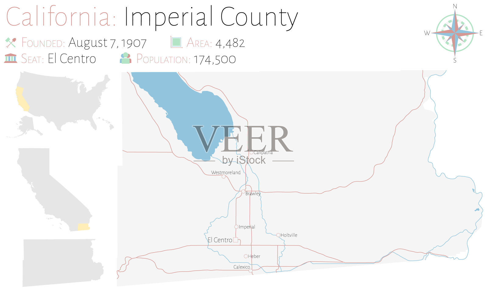 加州帝国县的地图插画图片素材