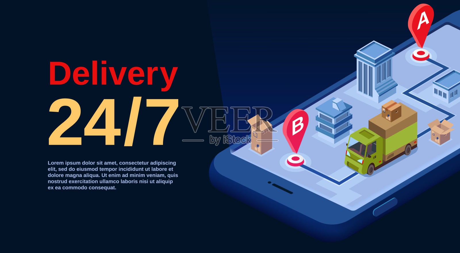 快递服务app矢量等角插图设计模板素材