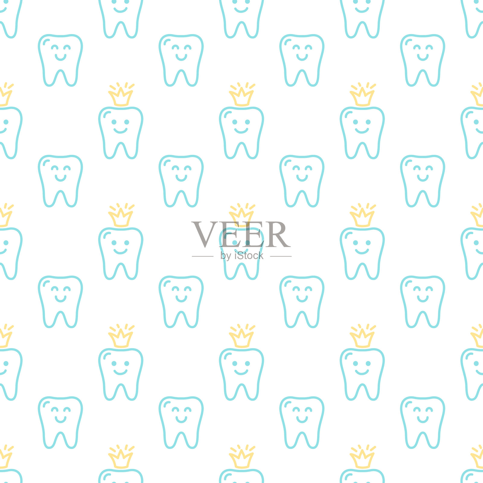 可爱的矢量无缝牙科模式与平面图标插画图片素材