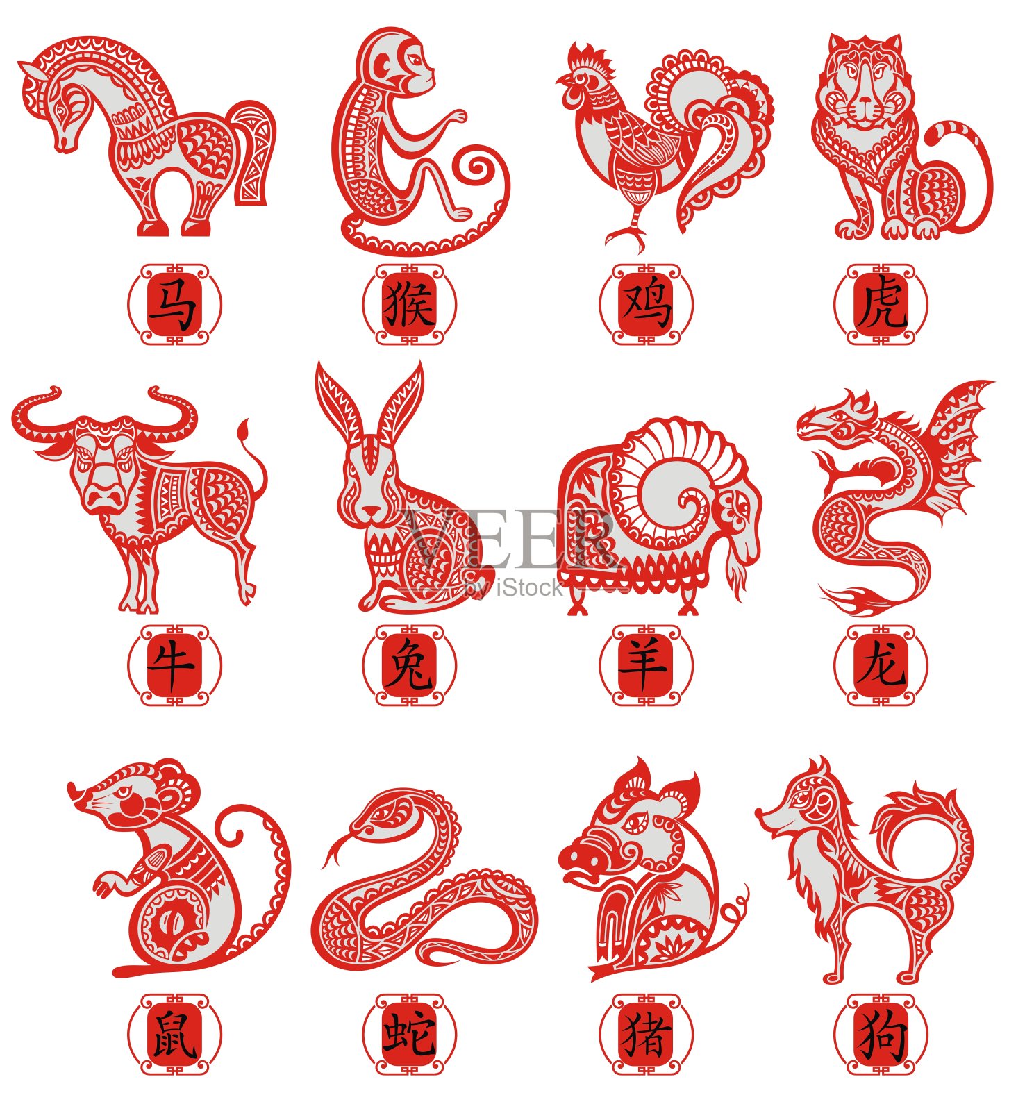 中国占星术的一组符号。插画图片素材