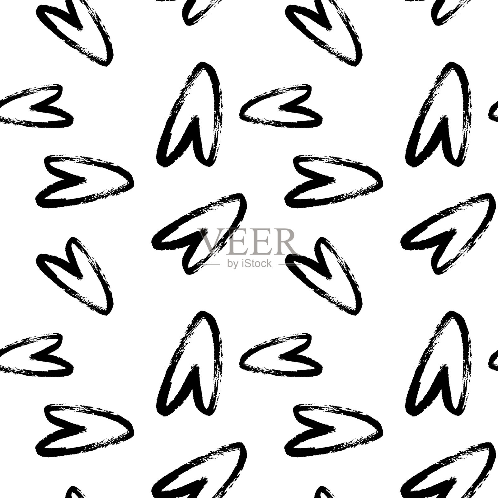 可爱的黑色心形时尚无缝纹理图案。适用于纸张或纺织品印刷、卷筒纸等背景。插画图片素材