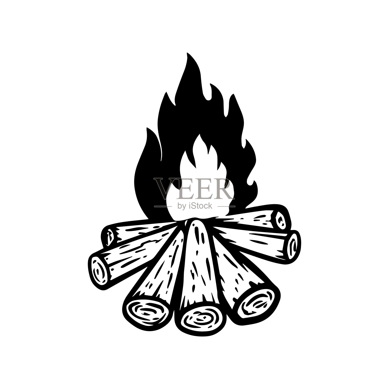 营火在白色背景上的插图。设计元素的菜单，海报，徽章，标志，横幅，传单。矢量图插画图片素材