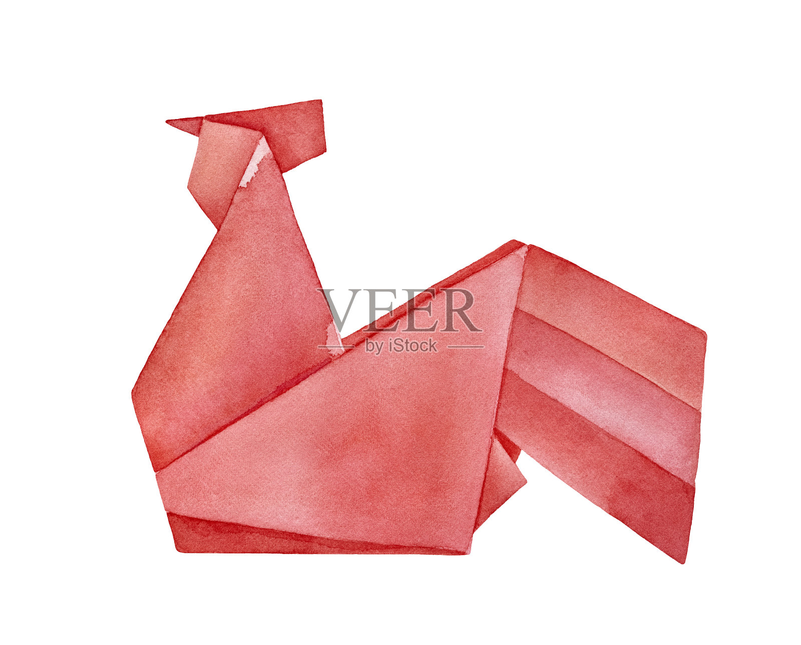 折纸公鸡的水彩画。信仰，荣耀，好运，幸福，正义的标志。手绘水彩风格化的绘画在白色的背景，剪纸元素的设计装饰。设计元素图片