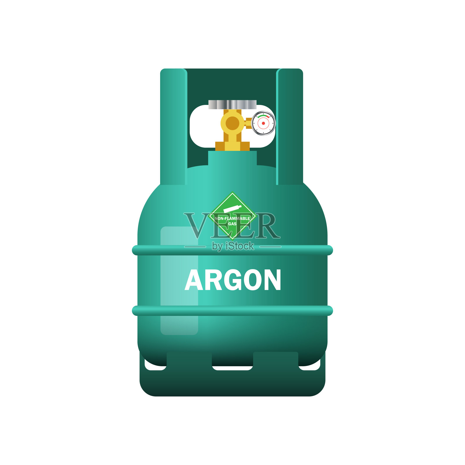 装有氩气的绿色气瓶，隔离在白色背景上。矢量图插画图片素材