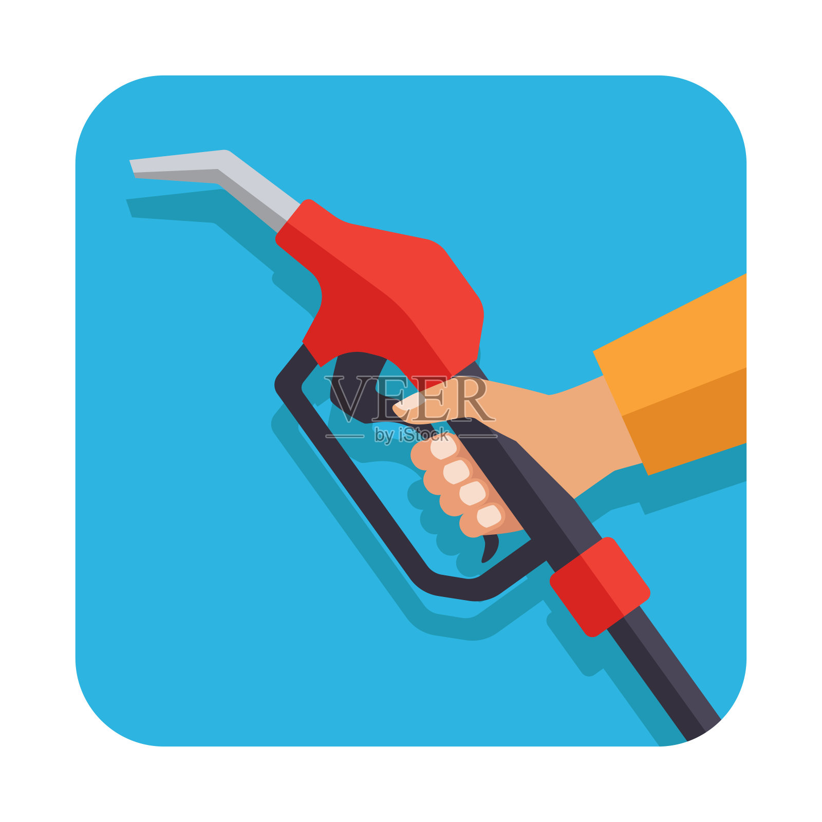 手握汽油手枪泵燃油喷嘴。矢量图插画图片素材