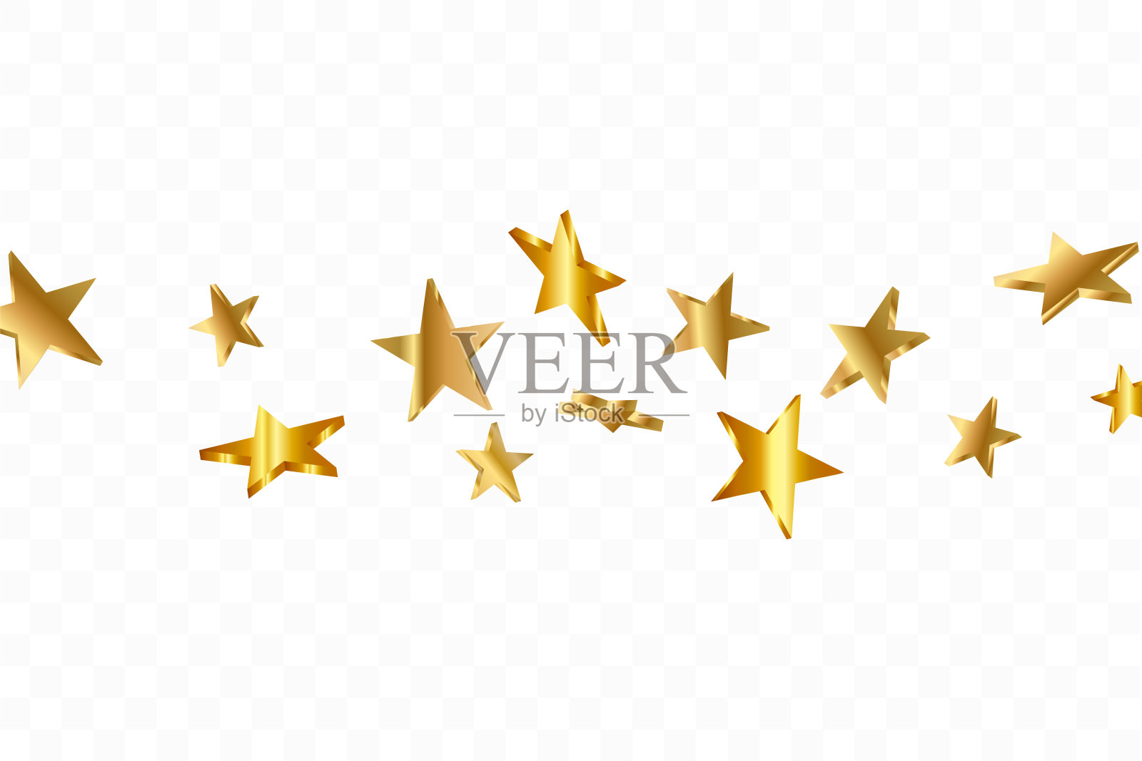 3 d星下降。金色的星星在透明的背景。矢量糖果星背景。金色的星光的卡片。五彩纸屑纷乱的装饰。设计元素图片