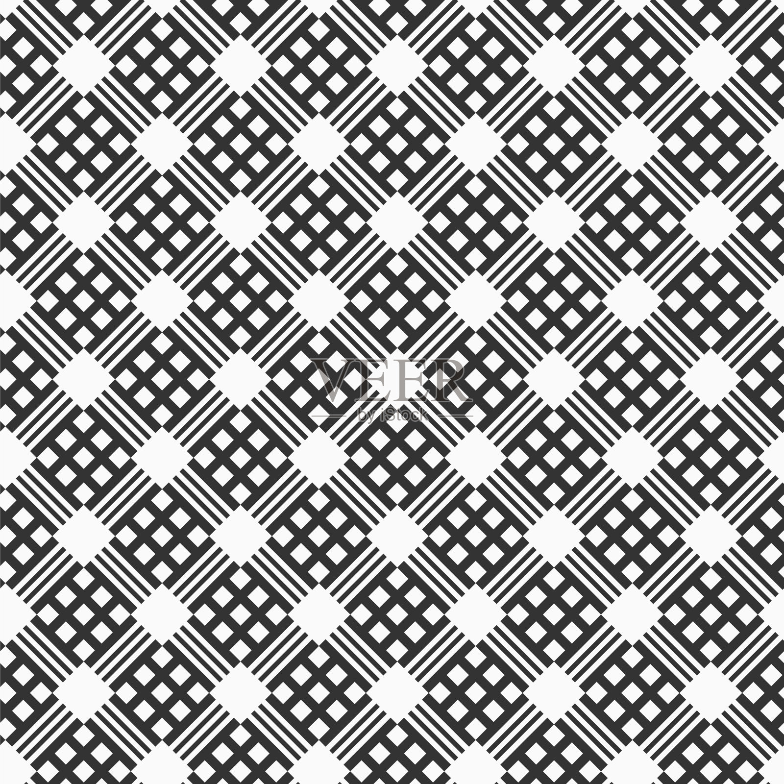 抽象菱形无缝图案。向量单色背景。插画图片素材