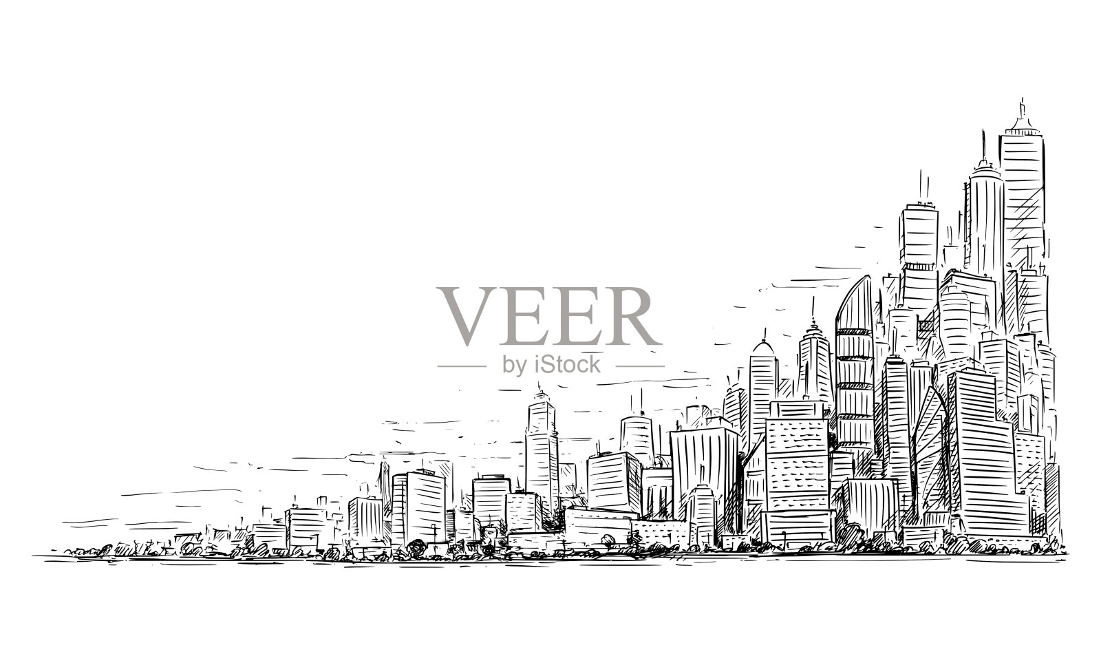 一般城市高层城市景观与摩天大楼、商业和政府大楼景观矢量画图。插画图片素材