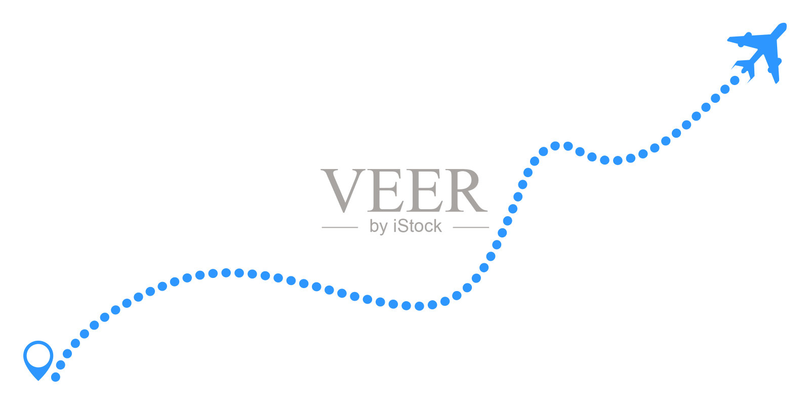 带有GPS点的飞机飞行轨迹。线路径图标。飞行起点，旅游路线-存量向量插画图片素材