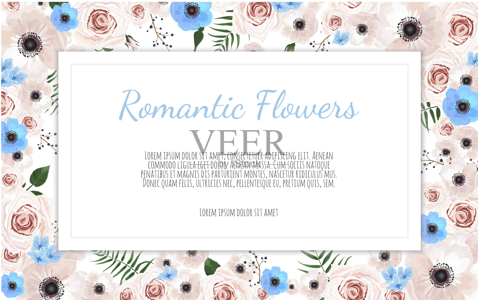 带有树叶和几何框架的卡片。花的海报。插画图片素材