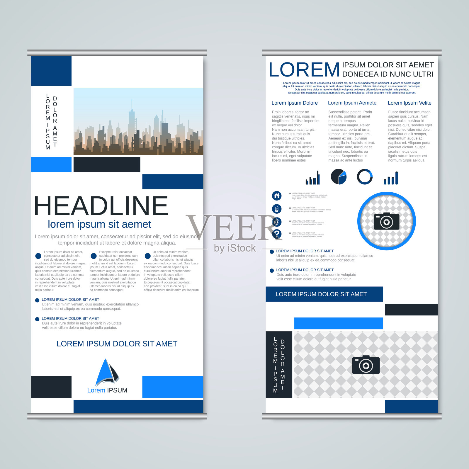 卷起两面旗帜矢量模板设计模板素材