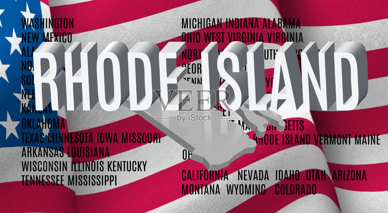 美国国旗背景上的罗德岛题词插画图片素材
