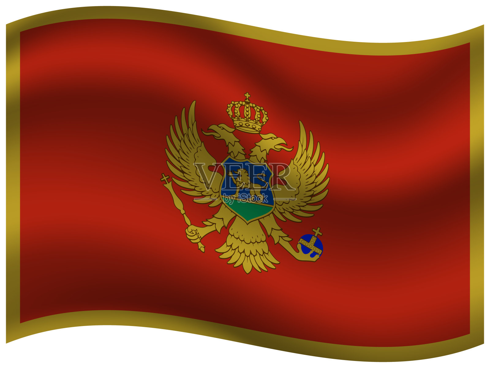 黑山美丽的国旗，飘扬的效果。原始颜色和比例。令人惊奇的设计矢量插图的网页，标志，图标和背景。来自所有国家的国旗集。插画图片素材