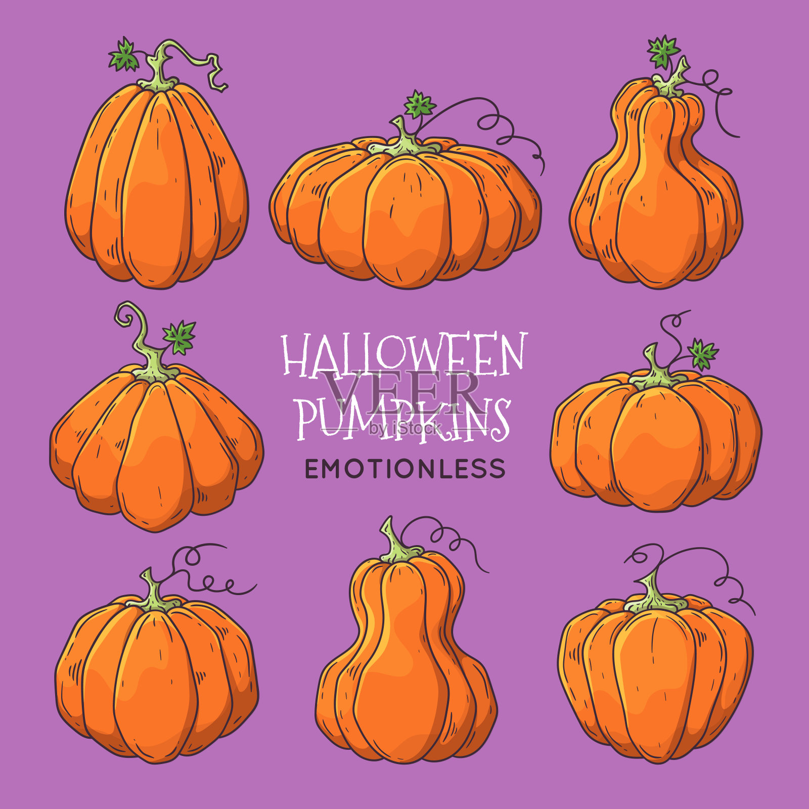 矢量手绘插图。万圣节的现实象征——南瓜。插画图片素材