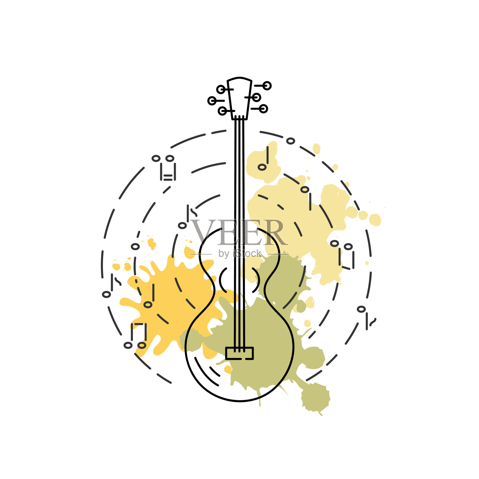 吉他图标孤立的背景与绘画飞溅。插画图片素材