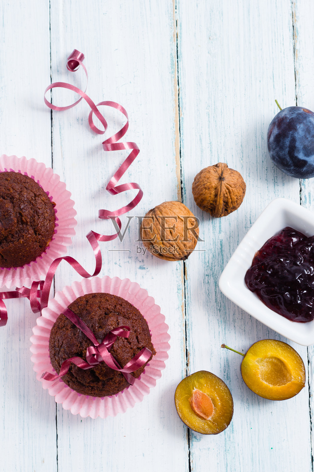 梅子果酱松饼照片摄影图片