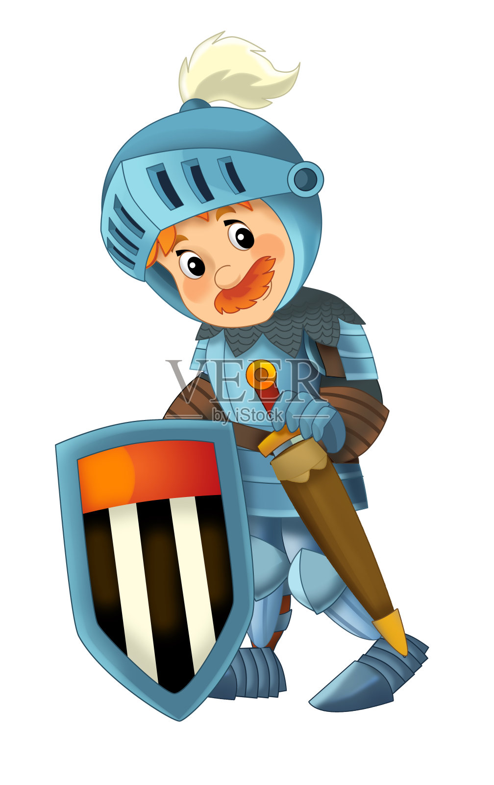 国王或骑士站在白色背景上做某事的卡通场景插画图片素材