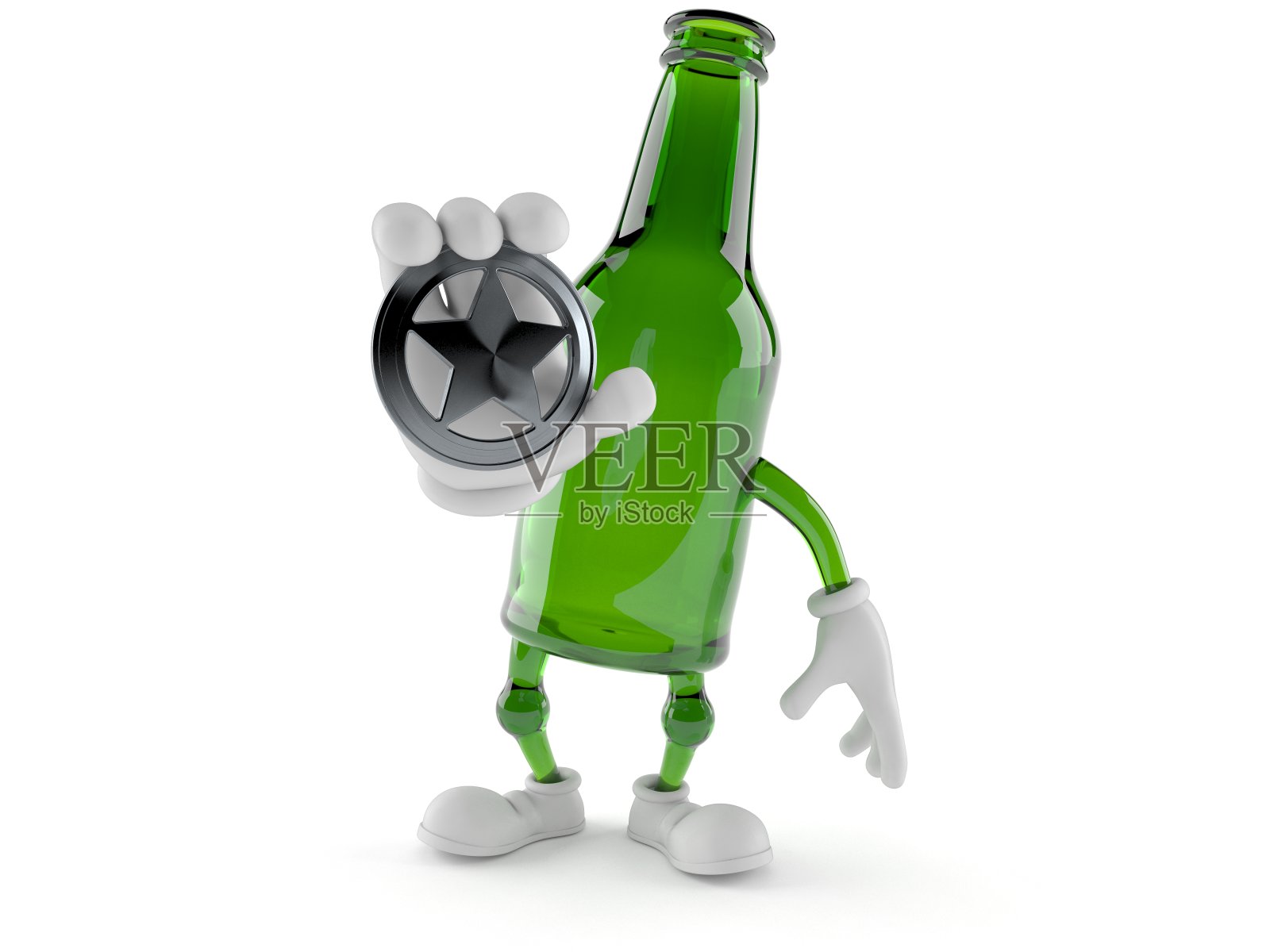 绿色玻璃瓶字符持有警徽照片摄影图片