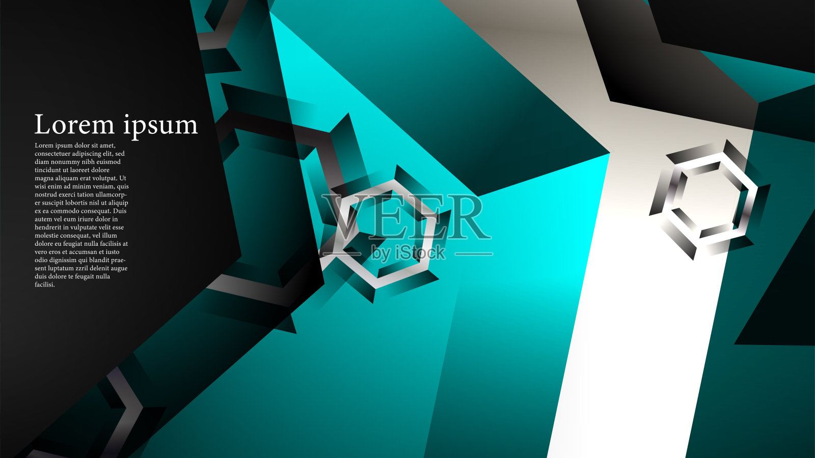 矢量六边形重叠，浅蓝色为背景，空格为文本插画图片素材