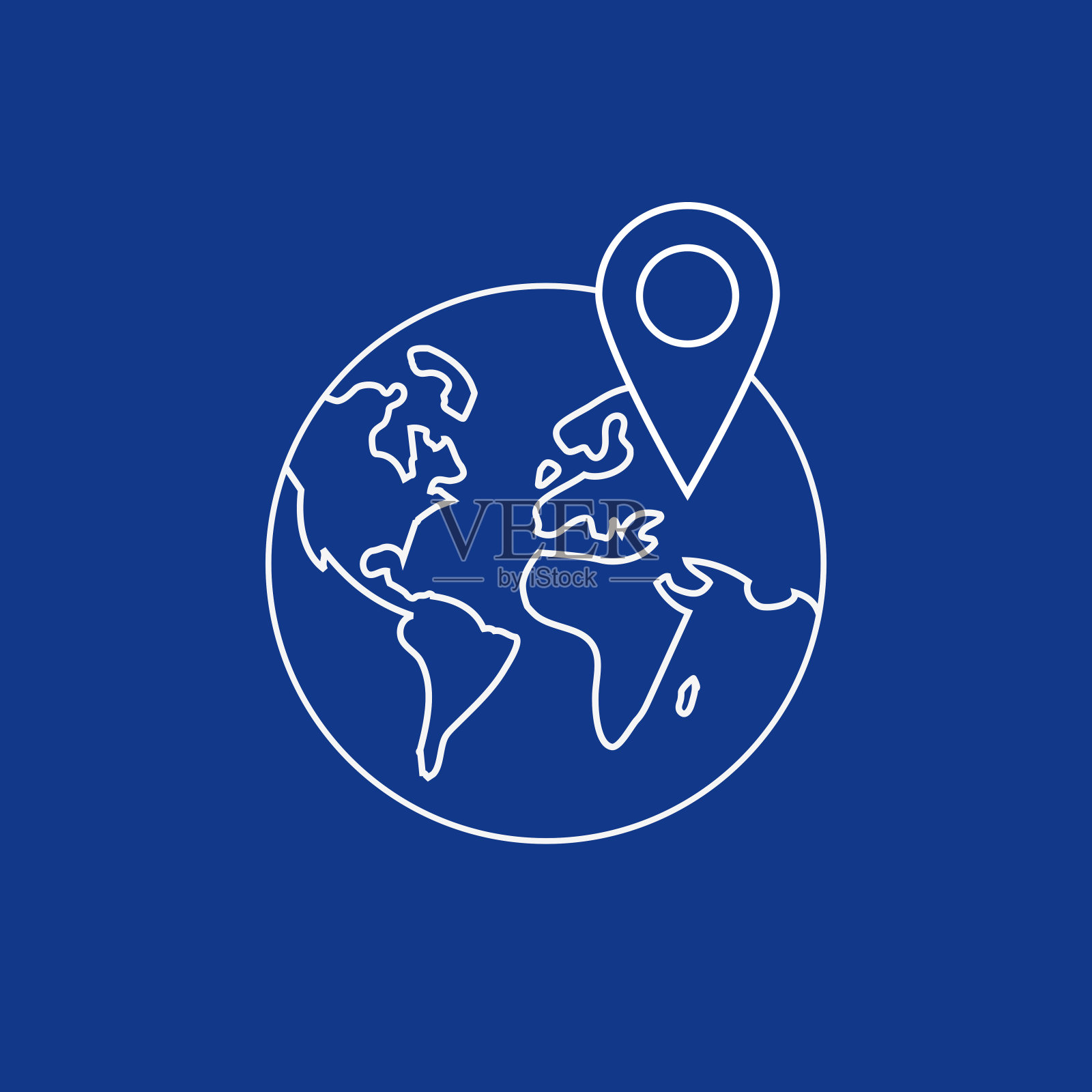 矢量插图的地球地球简单的图标与世界地图和指针。旅行或运输概念。插画图片素材