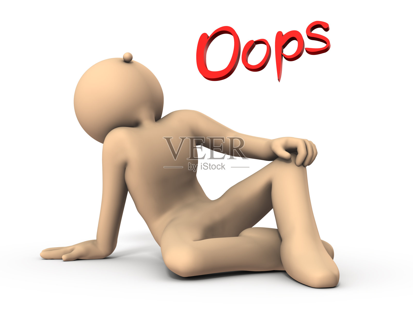 一个坐在地板上仰望天空的人物。白色背景。3 d演示。照片摄影图片