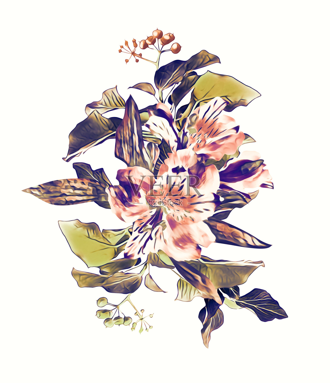 热带花束，花卉插图。插画图片素材