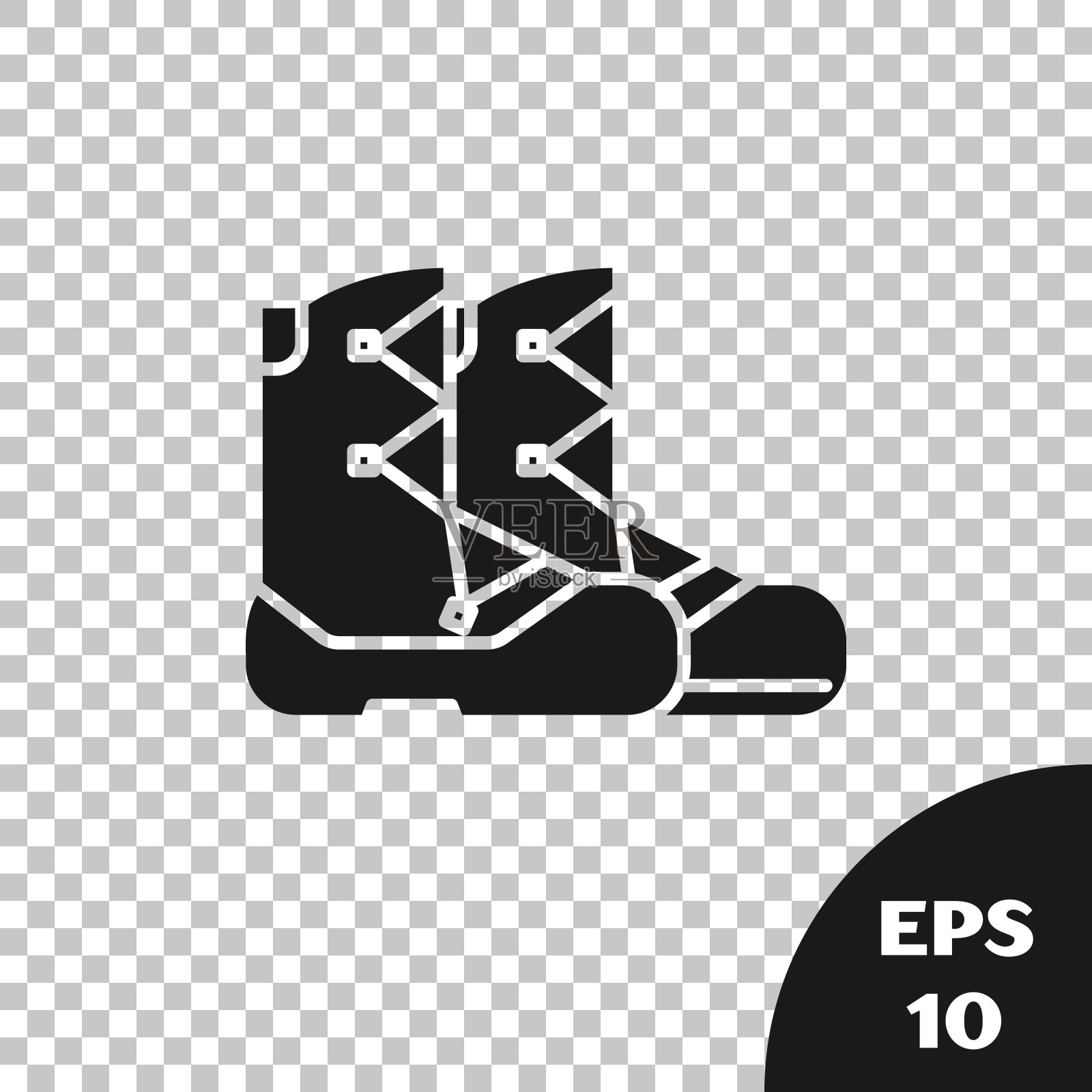 黑色靴子图标孤立的透明背景。矢量图插画图片素材