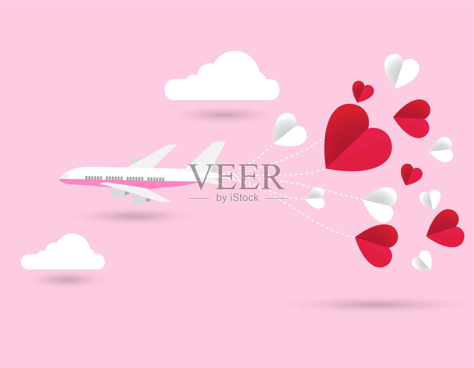 爱情邀请卡情人节飞机和纸心在抽象的背景插画图片素材