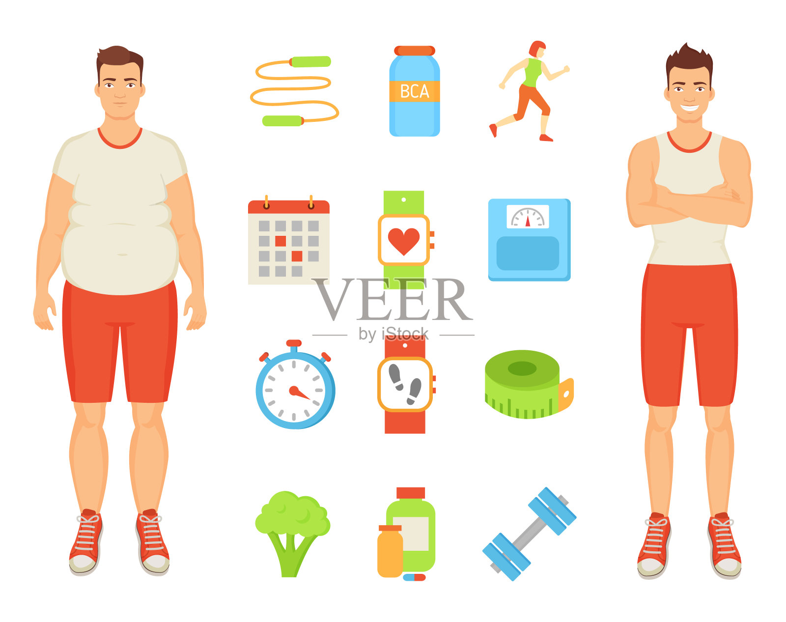 运动和节食男人和图标矢量插图插画图片素材