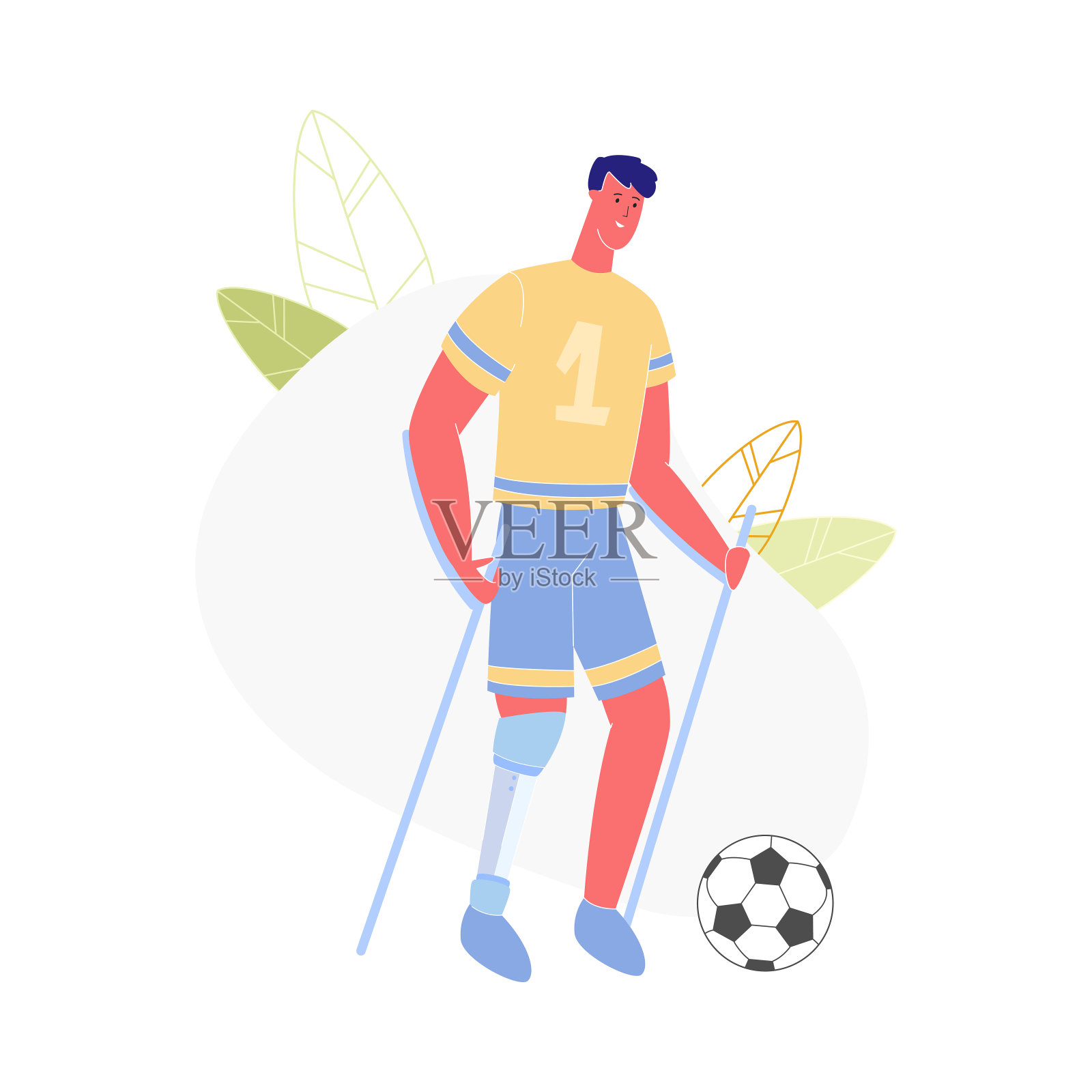 活动截肢人与足球训练。插画图片素材