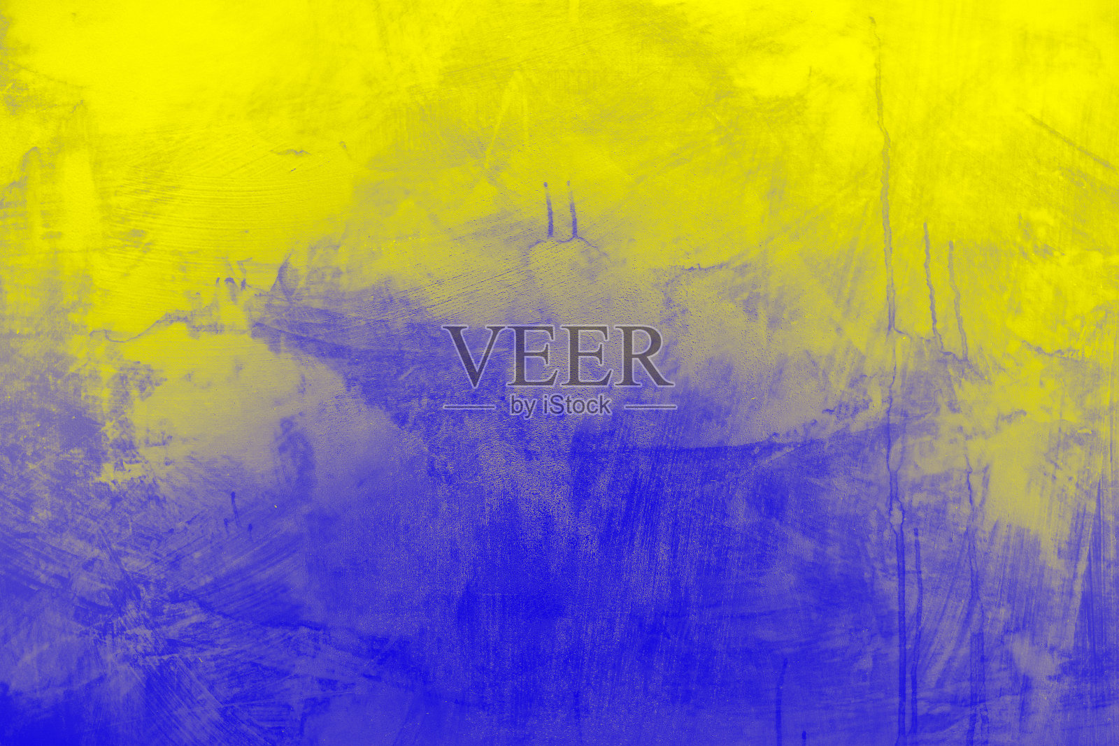 蓝色和黄色的墙上有划痕。纹理背景。照片摄影图片