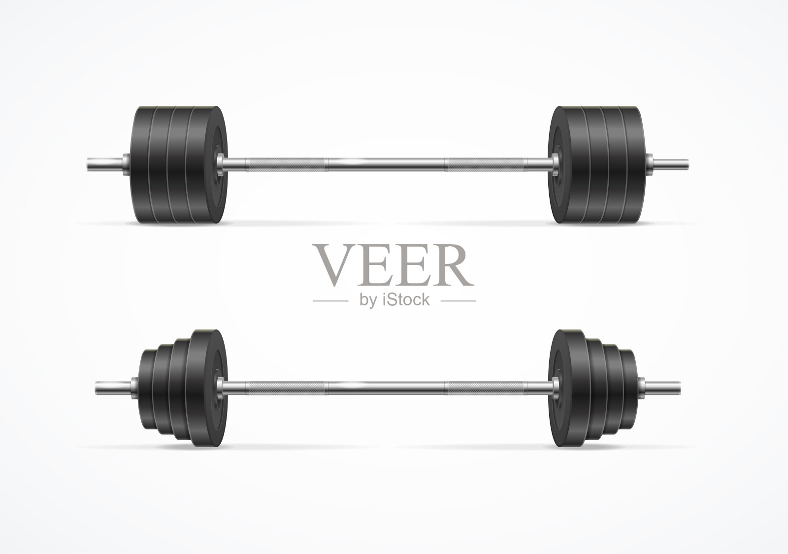 逼真的详细3d不同的杠铃集。向量插画图片素材